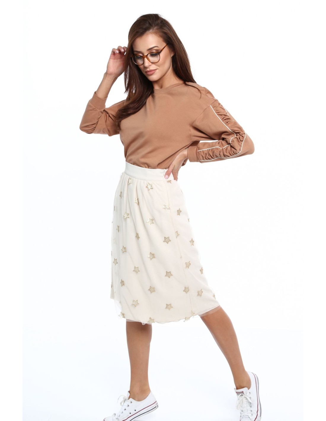 Skirt with golden stars, light beige 0318 - Online store - Boutique